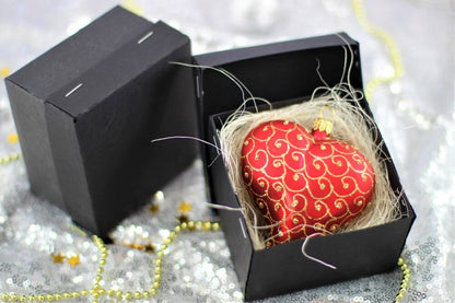 Red Matt Heart Christmas Ornament With Gold Swirls