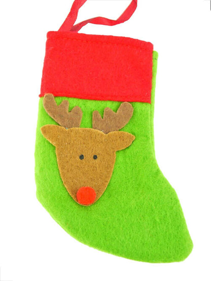 Handmade Green & Red Felt Christmas Stocking with Reindeer Design