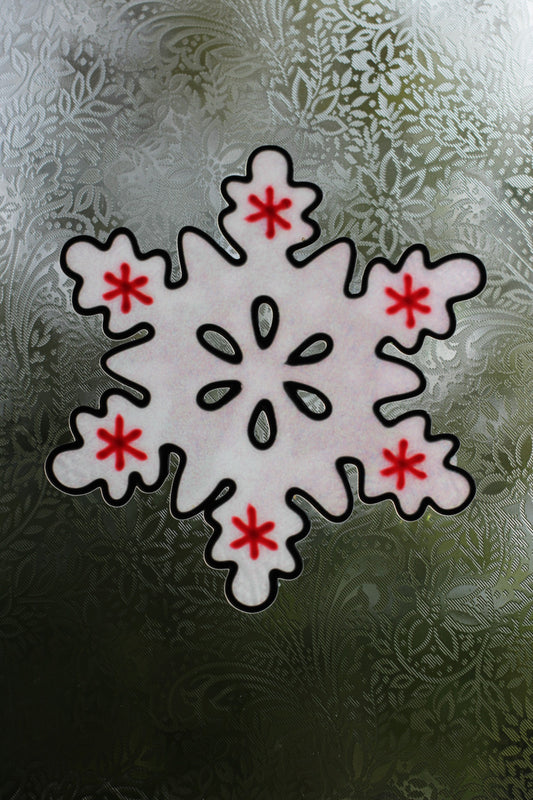 Snowflake Window Sticker White Red Christmas Decoration 19 x 20 cm / 7 x 8”
