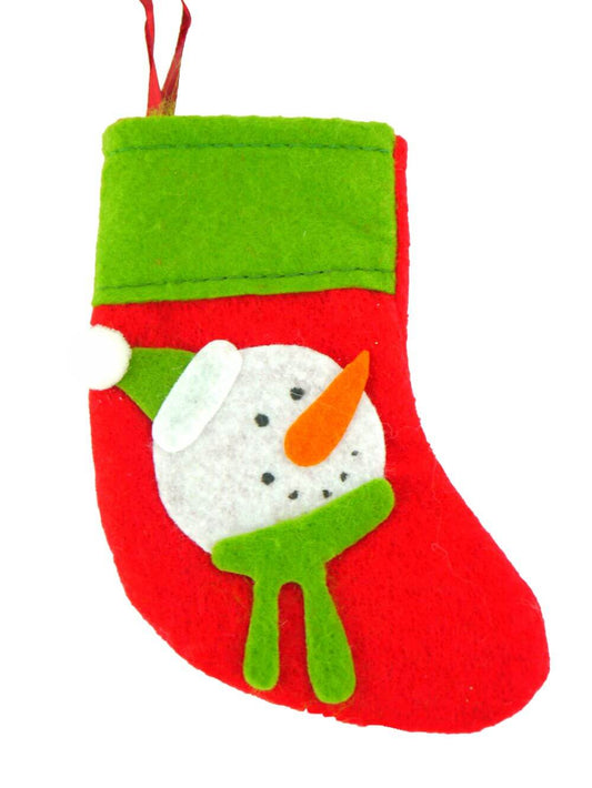 Handmade Red & Green Felt Christmas Stocking with Snowman Design