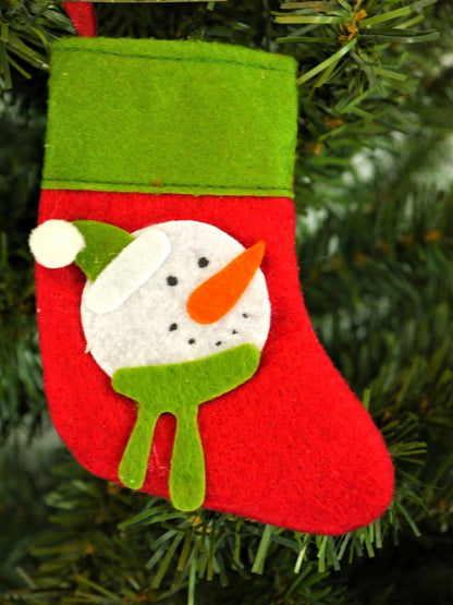 Handmade Red & Green Felt Christmas Stocking with Snowman Design