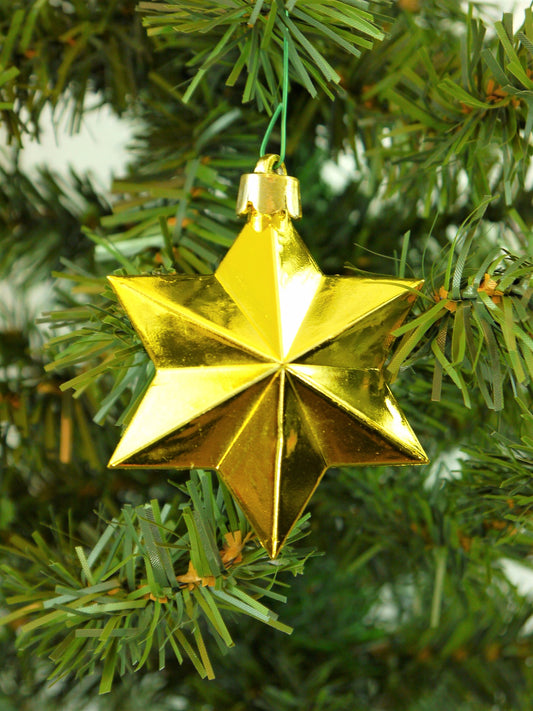 Set of 6 Christmas Stars Baubles – Shiny Gold