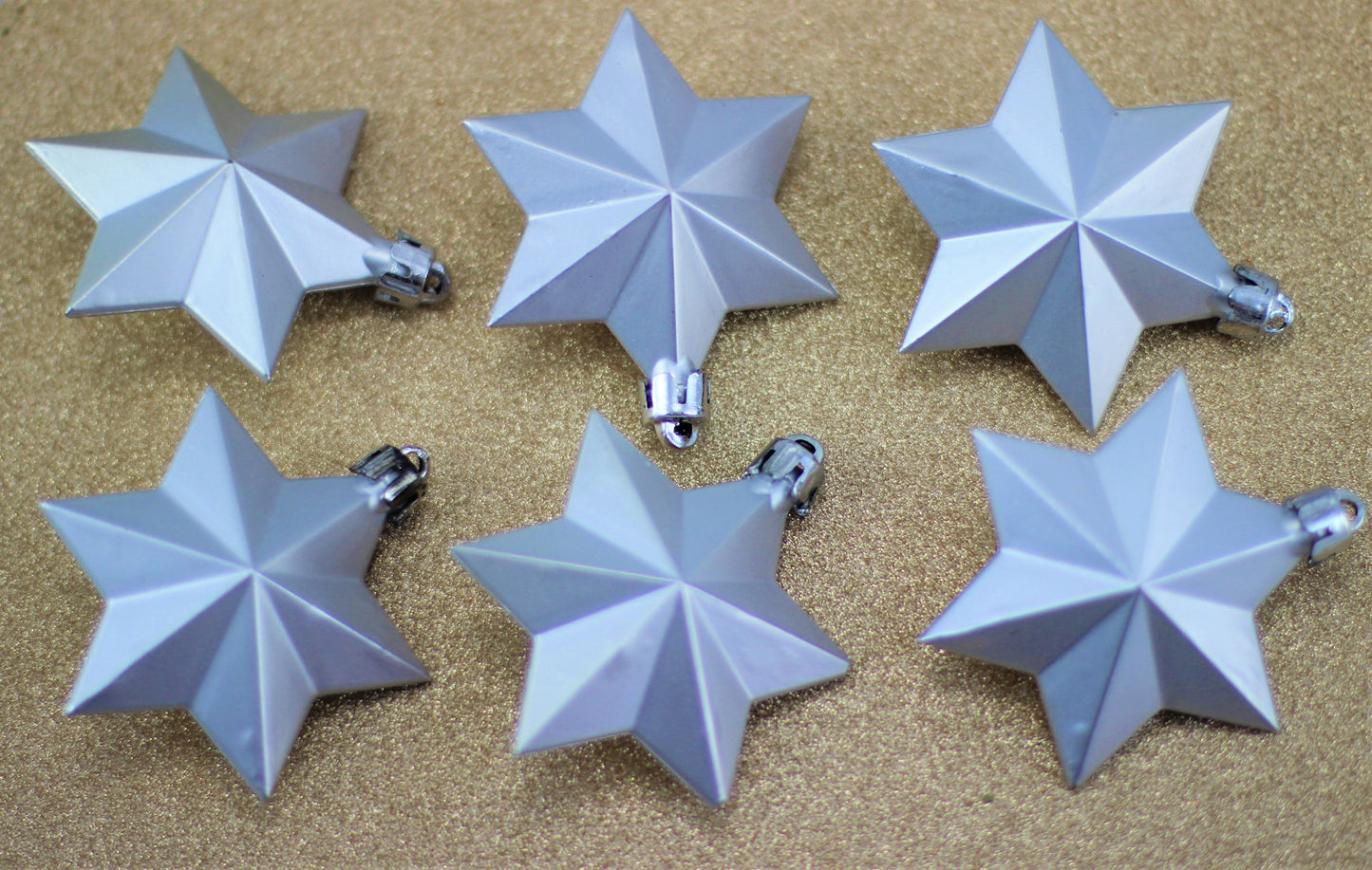 Set of 6 Christmas Stars Baubles – Silver Matt