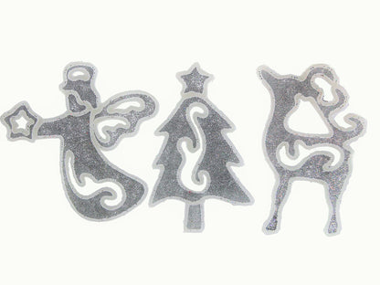 Set Of 3 Silver Glitter Christmas Stickers
