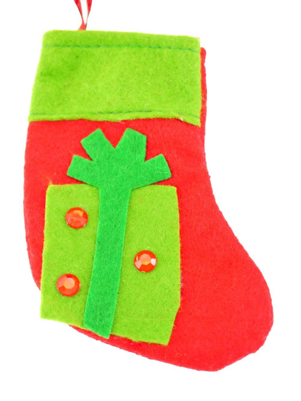 Handmade Red & Green Felt Christmas Stocking with Gift Design