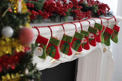 Handmade Green & Red Felt Christmas Stocking with Reindeer Design