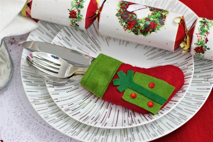 Handmade Red & Green Felt Christmas Stocking with Gift Design