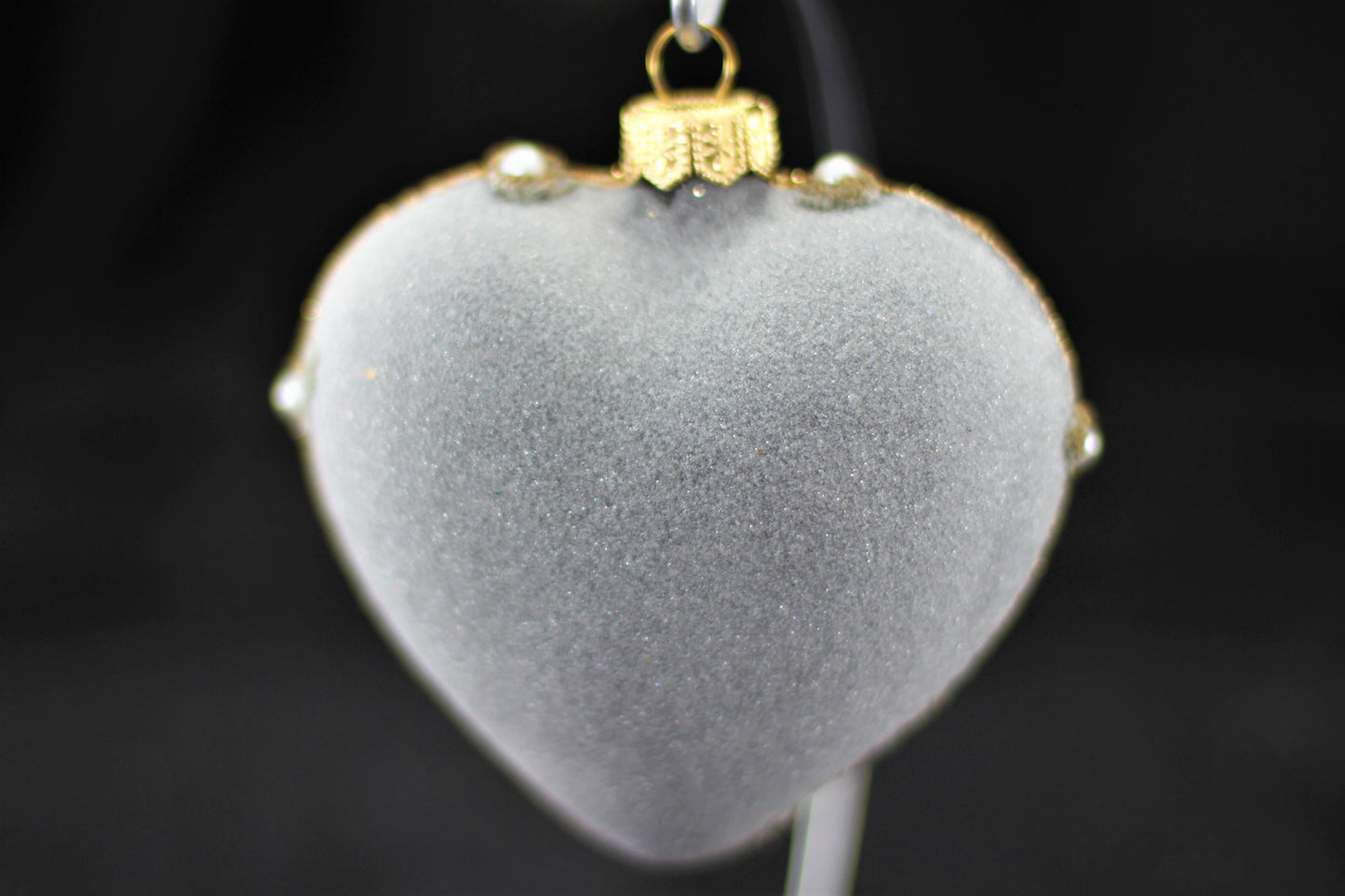 Black Matte Christmas Heart Bauble with Swarovski Crystals – 11cm (4”)