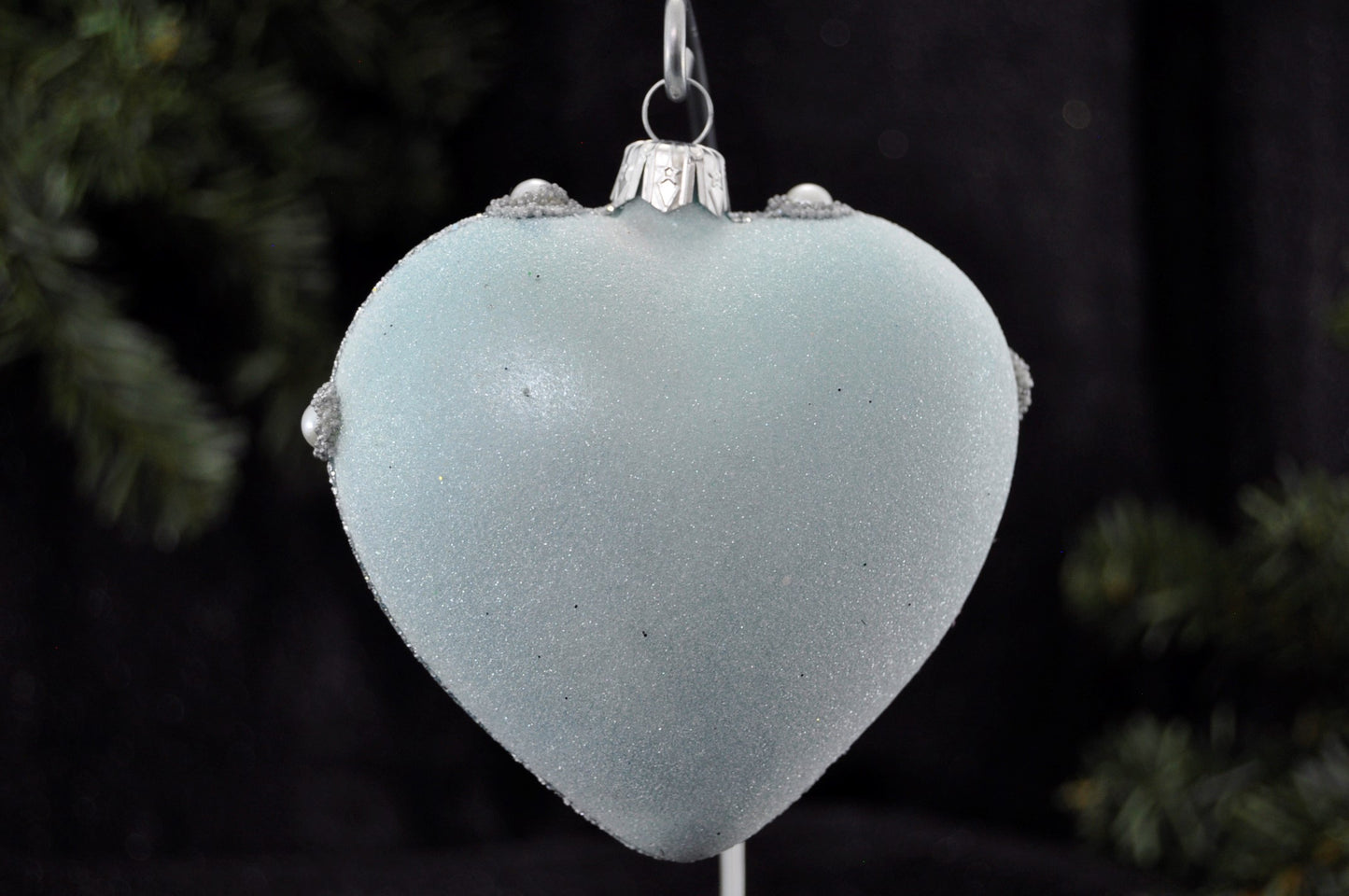 Blue Frost Luxury Glass Heart Christmas Bauble with Swarovski Crystals