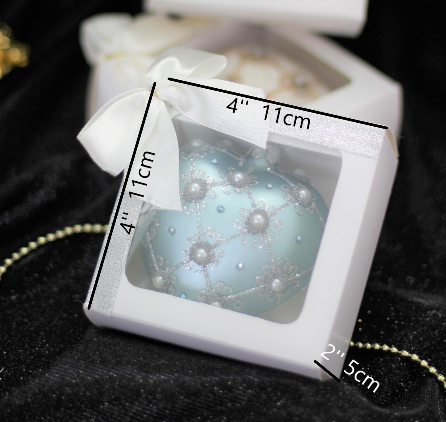 Blue Frost Luxury Glass Heart Christmas Bauble with Swarovski Crystals