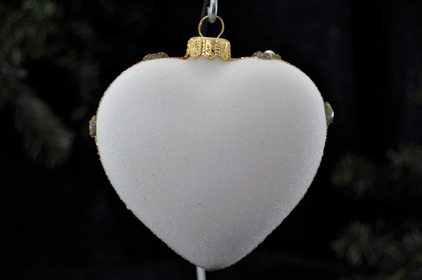 White Matte and Gold Luxury Heart Christmas Bauble with Swarovski Crystals