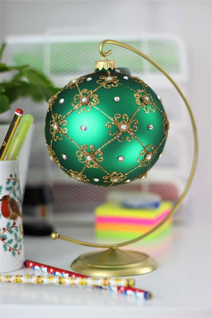 Giant 12cm Green Matt Christmas Bauble with Swarovski Crystals