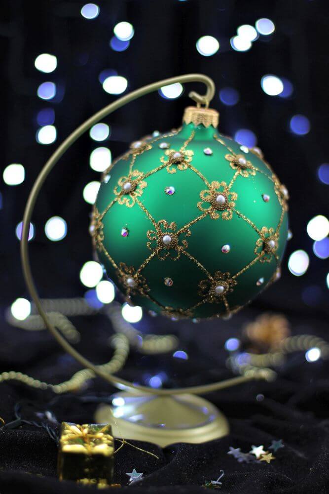 Giant 12cm Green Matt Christmas Bauble with Swarovski Crystals
