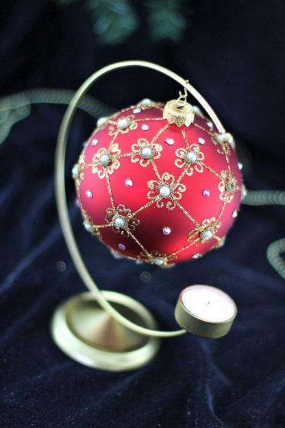 Giant 12cm Red Matt Christmas Bauble with Swarovski Crystals