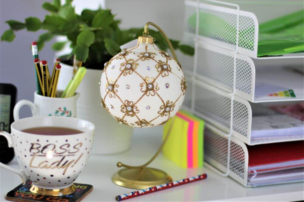 Giant 12cm White Matt Christmas Bauble with Swarovski Crystals