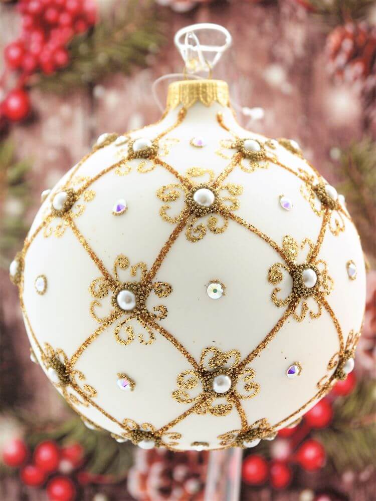 Giant 12cm White Matt Christmas Bauble with Swarovski Crystals