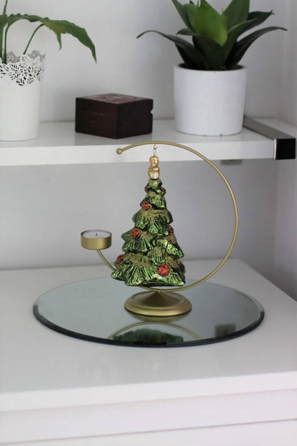 Gold Metal Bauble Display Stand With Tee Light Holder