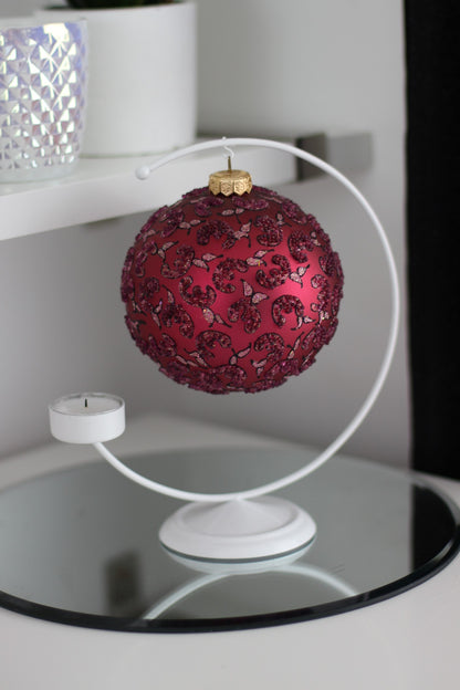 White Metal Bauble Display Stand with Tea Light Holder