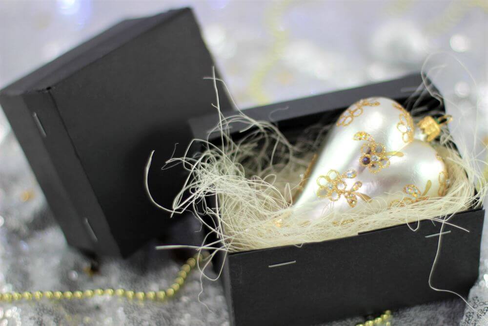 Silver Matt Glass Heart Christmas Ornament With Flower Design 12 cm (5”)